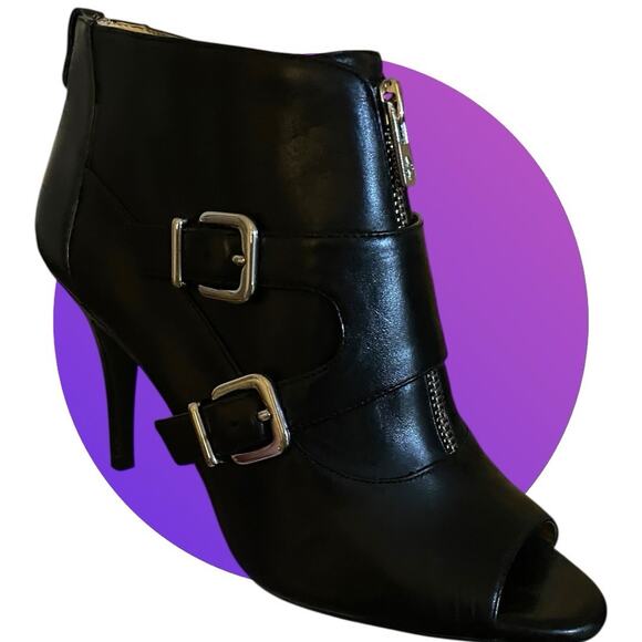 ANTONIO MELANI Taylan Womens Black Leather Sexy Heels Ankle Booties 8.5 Open Toe - Picture 8 of 14